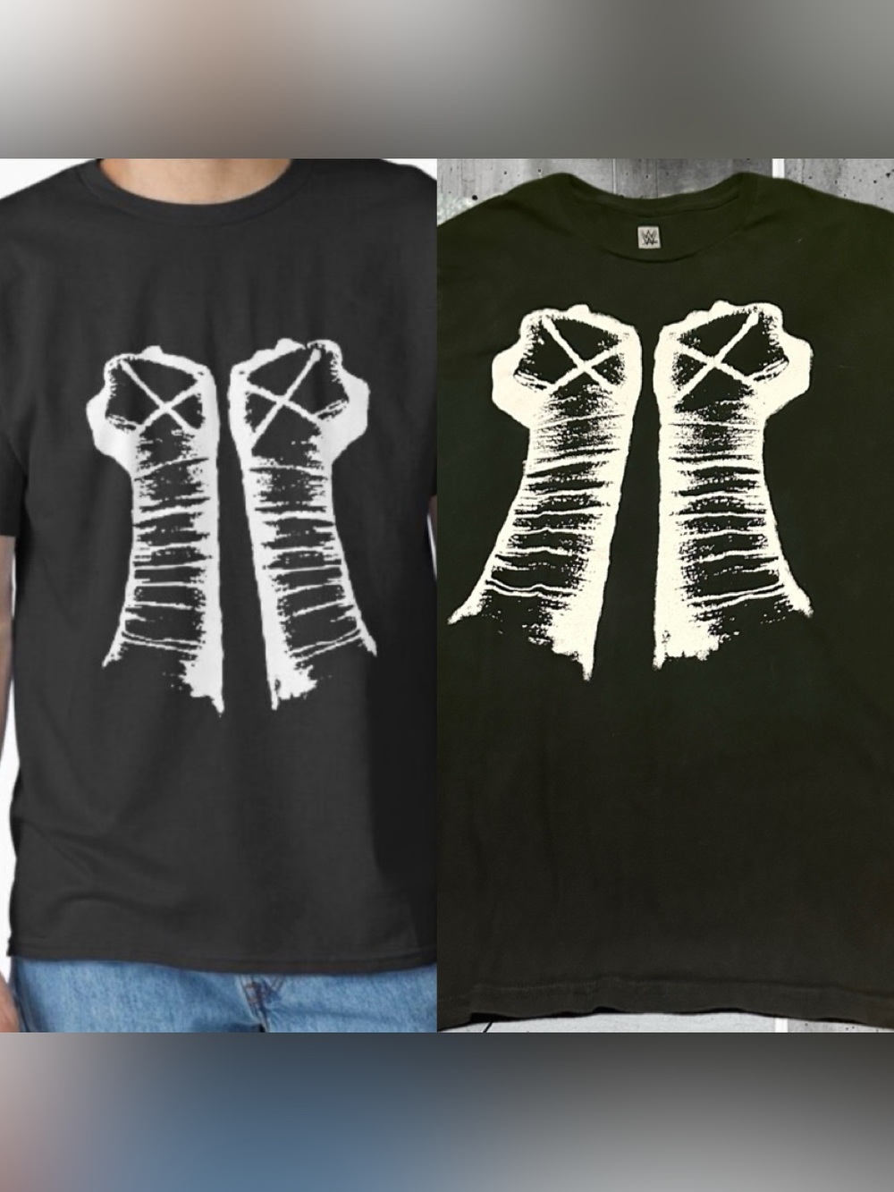WWE CM PUNK Black Short-Sleeve Tee with White Double Fist Graphic
